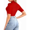 image:imageMANGOPOP Womens Mock Turtle Neck Bodysuits Half Elbow Short 34 Sleeve Bodysuit for Going OutRed