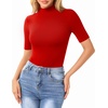 image:imageMANGOPOP Womens Mock Turtle Neck Bodysuits Half Elbow Short 34 Sleeve Bodysuit for Going OutRed
