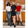 image:imageMANGOPOP Womens Mock Turtle Neck Bodysuits Half Elbow Short 34 Sleeve Bodysuit for Going OutRed