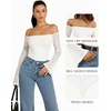 image:imageMANGOPOP Womens Off The Shoulder Double Lined Bodysuit Mesh Bell Sleeve Body Suits Sexy Going Out Fall Backless Tops 202502 White