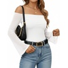 image:imageMANGOPOP Womens Off The Shoulder Double Lined Bodysuit Mesh Bell Sleeve Body Suits Sexy Going Out Fall Backless Tops 202502 White