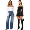 image:imageMANGOPOP Womens Off The Shoulder Double Lined Bodysuit Mesh Bell Sleeve Body Suits Sexy Going Out Fall Backless Tops 202502 White