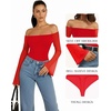 image:imageMANGOPOP Womens Off The Shoulder Double Lined Bodysuit Mesh Bell Sleeve Body Suits Sexy Going Out Fall Backless Tops 202503 Red