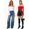 image:imageMANGOPOP Womens Off The Shoulder Double Lined Bodysuit Mesh Bell Sleeve Body Suits Sexy Going Out Fall Backless Tops 202503 Red