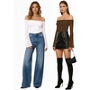 image:imageMANGOPOP Womens Off The Shoulder Double Lined Bodysuit Mesh Bell Sleeve Body Suits Sexy Going Out Fall Backless Tops 202504 Brown