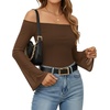 image:imageMANGOPOP Womens Off The Shoulder Double Lined Bodysuit Mesh Bell Sleeve Body Suits Sexy Going Out Fall Backless Tops 202504 Brown