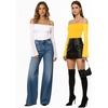 image:imageMANGOPOP Womens Off The Shoulder Double Lined Bodysuit Mesh Bell Sleeve Body Suits Sexy Going Out Fall Backless Tops 202506 Yellow