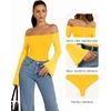 image:imageMANGOPOP Womens Off The Shoulder Double Lined Bodysuit Mesh Bell Sleeve Body Suits Sexy Going Out Fall Backless Tops 202506 Yellow