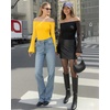 image:imageMANGOPOP Womens Off The Shoulder Double Lined Bodysuit Mesh Bell Sleeve Body Suits Sexy Going Out Fall Backless Tops 202506 Yellow
