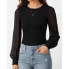 image:imageMANGOPOP Womens Sheer Mesh Puff Long Sleeve Bodysuit Double Lined Crew Neck Thong Body Suits Trendy Fall Tops 202501 Black