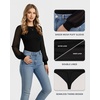 image:imageMANGOPOP Womens Sheer Mesh Puff Long Sleeve Bodysuit Double Lined Crew Neck Thong Body Suits Trendy Fall Tops 202501 Black