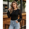 image:imageMANGOPOP Womens Sheer Mesh Puff Long Sleeve Bodysuit Double Lined Crew Neck Thong Body Suits Trendy Fall Tops 202501 Black