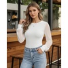 image:imageMANGOPOP Womens Sheer Mesh Puff Long Sleeve Bodysuit Double Lined Crew Neck Thong Body Suits Trendy Fall Tops 202502 White