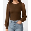 image:imageMANGOPOP Womens Sheer Mesh Puff Long Sleeve Bodysuit Double Lined Crew Neck Thong Body Suits Trendy Fall Tops 2025Coffee