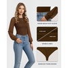 image:imageMANGOPOP Womens Sheer Mesh Puff Long Sleeve Bodysuit Double Lined Crew Neck Thong Body Suits Trendy Fall Tops 2025Coffee