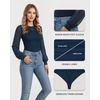 image:imageMANGOPOP Womens Sheer Mesh Puff Long Sleeve Bodysuit Double Lined Crew Neck Thong Body Suits Trendy Fall Tops 2025Deep Blue
