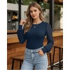 image:imageMANGOPOP Womens Sheer Mesh Puff Long Sleeve Bodysuit Double Lined Crew Neck Thong Body Suits Trendy Fall Tops 2025Deep Blue
