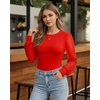 image:imageMANGOPOP Womens Sheer Mesh Puff Long Sleeve Bodysuit Double Lined Crew Neck Thong Body Suits Trendy Fall Tops 2025Red