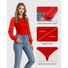 image:imageMANGOPOP Womens Sheer Mesh Puff Long Sleeve Bodysuit Double Lined Crew Neck Thong Body Suits Trendy Fall Tops 2025Red