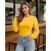 image:imageMANGOPOP Womens Sheer Mesh Puff Long Sleeve Bodysuit Double Lined Crew Neck Thong Body Suits Trendy Fall Tops 2025Yellow