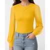 image:imageMANGOPOP Womens Sheer Mesh Puff Long Sleeve Bodysuit Double Lined Crew Neck Thong Body Suits Trendy Fall Tops 2025Yellow