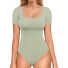 image:imageMANGOPOP Women Square Neck Short Sleeve Bodysuit Double Lined Thong Body Suits Shirts Basic TopMisty Jade