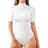 image:imageMANGOPOP Womens Mock Turtle Neck Bodysuits Half Elbow Short 34 Sleeve Bodysuit for Going OutA White