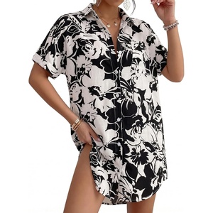 image:imageMANGOPOP Swimsuit Coverup for Women Striped Bathing Suit Cover Up Button Down Shirt Beach Cover Ups Dress 2026 Summer OutfitsBlack Floral