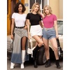 image:imageMANGOPOP Fitted Crew Neck Short Sleeve Shirts for Women Basic Tees TopsA01 Black