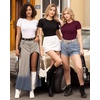 image:imageMANGOPOP Fitted Crew Neck Short Sleeve Shirts for Women Basic Tees TopsA03 Burgundy