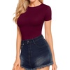 image:imageMANGOPOP Fitted Crew Neck Short Sleeve Shirts for Women Basic Tees TopsA03 Burgundy