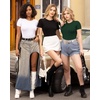image:imageMANGOPOP Fitted Crew Neck Short Sleeve Shirts for Women Basic Tees TopsA04 Deep Green