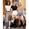 image:imageMANGOPOP Fitted Crew Neck Short Sleeve Shirts for Women Basic Tees TopsA06 Light Camel