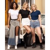 image:imageMANGOPOP Fitted Crew Neck Short Sleeve Shirts for Women Basic Tees TopsA07 Navy Blue
