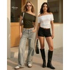 image:imageMANGOPOP Off The Shoulder Tops for Women Short Sleeve Asymmetrical Cinched Waist Casual Loose Going Out Trendy Y2k Tops 2026Army Green