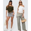 image:imageMANGOPOP Off The Shoulder Tops for Women Short Sleeve Asymmetrical Cinched Waist Casual Loose Going Out Trendy Y2k Tops 2026Army Green
