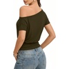 image:imageMANGOPOP Off The Shoulder Tops for Women Short Sleeve Asymmetrical Cinched Waist Casual Loose Going Out Trendy Y2k Tops 2026Army Green