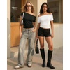 image:imageMANGOPOP Off The Shoulder Tops for Women Short Sleeve Asymmetrical Cinched Waist Casual Loose Going Out Trendy Y2k Tops 2026Black
