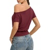 image:imageMANGOPOP Off The Shoulder Tops for Women Short Sleeve Asymmetrical Cinched Waist Casual Loose Going Out Trendy Y2k Tops 2026Burgundy