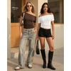 image:imageMANGOPOP Off The Shoulder Tops for Women Short Sleeve Asymmetrical Cinched Waist Casual Loose Going Out Trendy Y2k Tops 2026Coffee