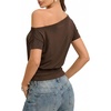 image:imageMANGOPOP Off The Shoulder Tops for Women Short Sleeve Asymmetrical Cinched Waist Casual Loose Going Out Trendy Y2k Tops 2026Coffee