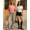 image:imageMANGOPOP Off The Shoulder Tops for Women Short Sleeve Asymmetrical Cinched Waist Casual Loose Going Out Trendy Y2k Tops 2026Dark Pink