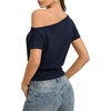 image:imageMANGOPOP Off The Shoulder Tops for Women Short Sleeve Asymmetrical Cinched Waist Casual Loose Going Out Trendy Y2k Tops 2026Deep Blue