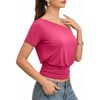 image:imageMANGOPOP Off The Shoulder Tops for Women Short Sleeve Asymmetrical Cinched Waist Casual Loose Going Out Trendy Y2k Tops 2026Rose Pink