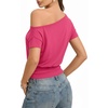 image:imageMANGOPOP Off The Shoulder Tops for Women Short Sleeve Asymmetrical Cinched Waist Casual Loose Going Out Trendy Y2k Tops 2026Rose Pink