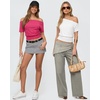 image:imageMANGOPOP Off The Shoulder Tops for Women Short Sleeve Asymmetrical Cinched Waist Casual Loose Going Out Trendy Y2k Tops 2026Rose Pink