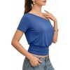 image:imageMANGOPOP Off The Shoulder Tops for Women Short Sleeve Asymmetrical Cinched Waist Casual Loose Going Out Trendy Y2k Tops 2026Royal Blue
