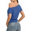 image:imageMANGOPOP Off The Shoulder Tops for Women Short Sleeve Asymmetrical Cinched Waist Casual Loose Going Out Trendy Y2k Tops 2026Royal Blue