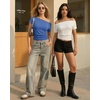 image:imageMANGOPOP Off The Shoulder Tops for Women Short Sleeve Asymmetrical Cinched Waist Casual Loose Going Out Trendy Y2k Tops 2026Royal Blue