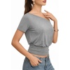 image:imageMANGOPOP Off The Shoulder Tops for Women Short Sleeve Asymmetrical Cinched Waist Casual Loose Going Out Trendy Y2k Tops 2026Shallow Flower Grey